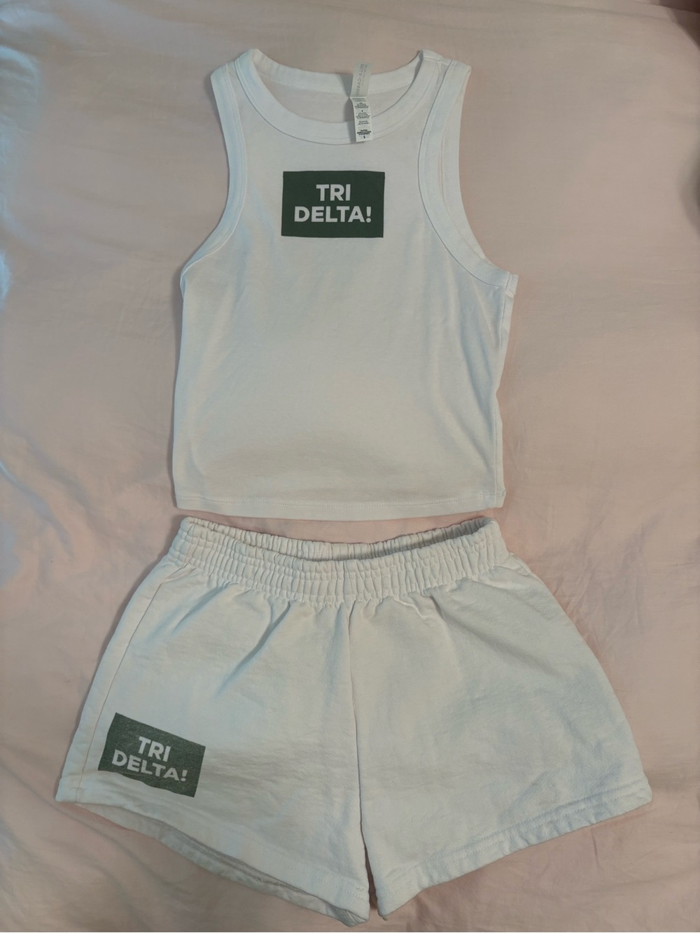 Tri Delta White Tank Top and Shorts Set
